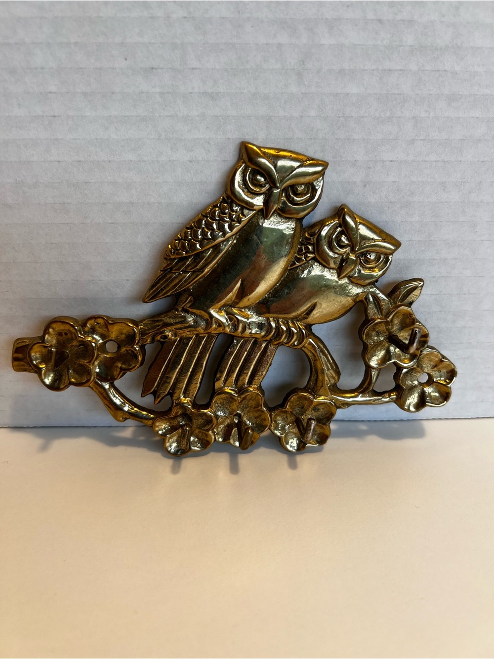 Vintage Solid Brass Owl Family Key Holder / Wall Hooks